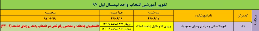 برنامه زمانبندی انتخاب واحد