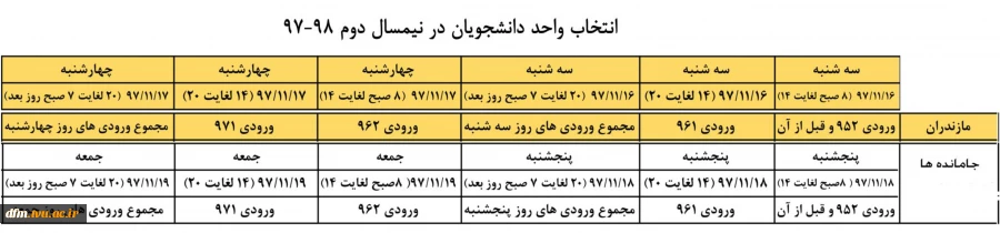 برنامه انتخاب واحد و حذف و اضافه نیمسال دوم 98– 97 3