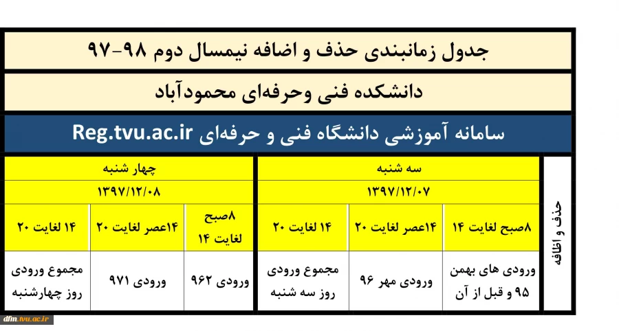 بازه حذف و اضافه برای کلیه دانشجویان ترم 972 3