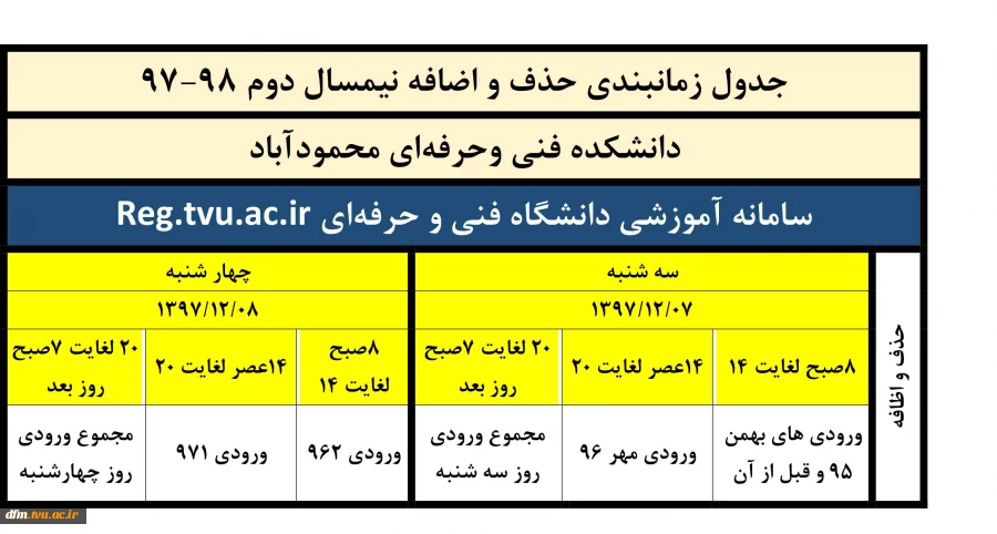 بازه حذف و اضافه برای کلیه دانشجویان ترم 972 2