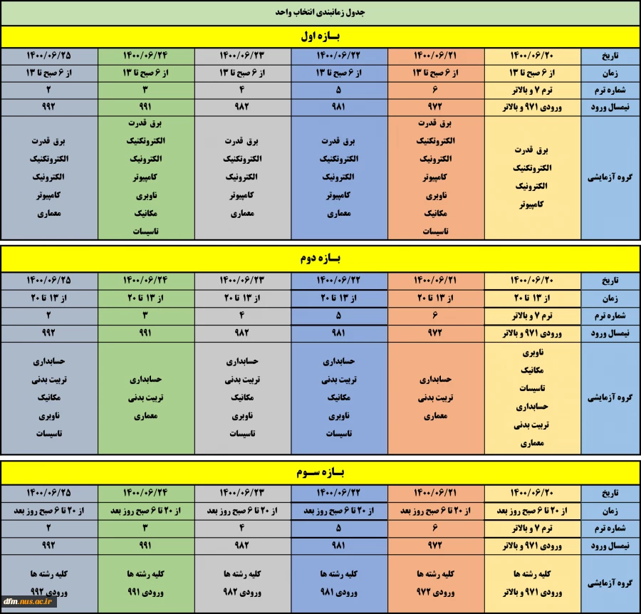 بازه زمانی انتخاب واحد نیمسال اول تحصیلی 1401-1400 2